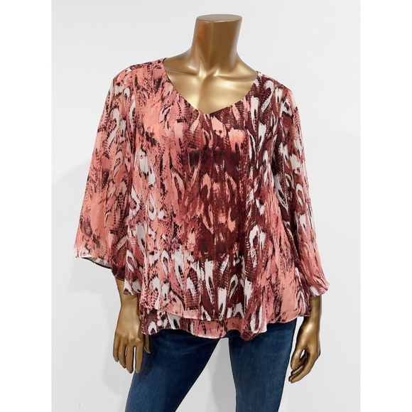 Jennifer Lopez Women's Abstract-print 3/4 Sleeve Layered Blouse Size S - Picture 1 of 7
